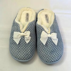 Laura Ashley Ladies Memory Foam Quilted Slipper Blue with Bow Size XL (9.5-10.5)